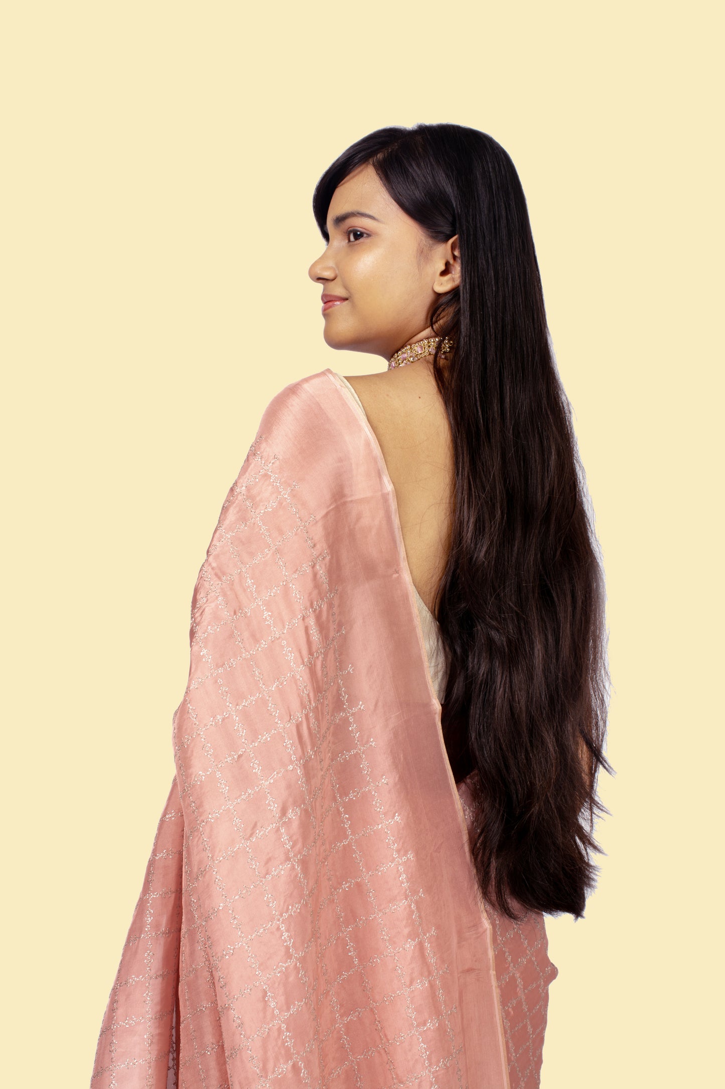 Baby Pink Jari Kasuti Checks Saree