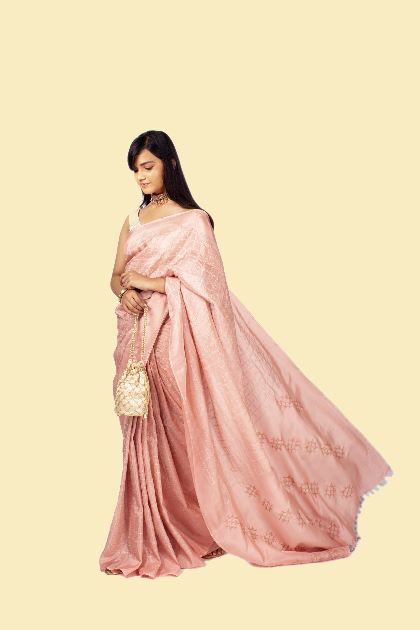 Baby Pink Jari Kasuti Checks Saree