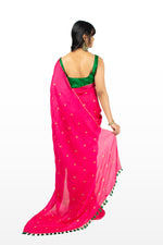 Load image into Gallery viewer, Pink flora butti saree blouse back hook embroidery detail