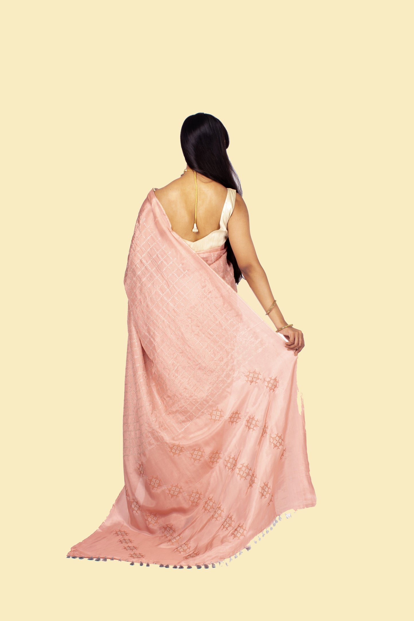 Baby Pink Jari Kasuti Checks Saree