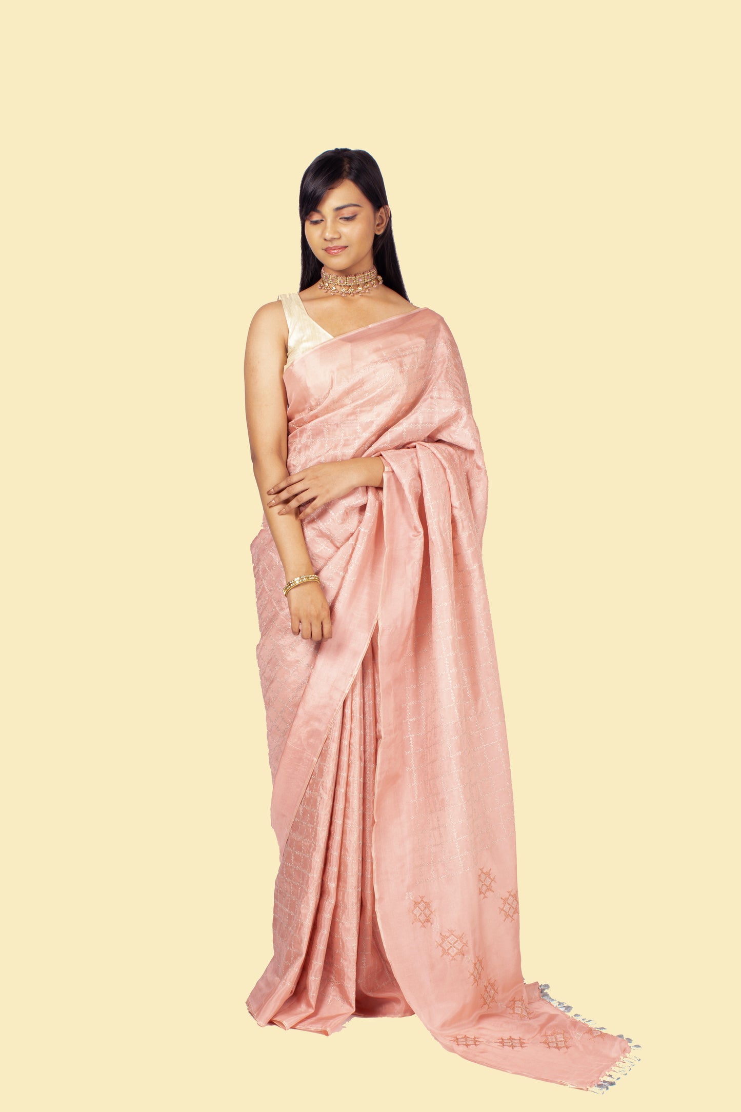 Baby Pink Jari Kasuti Checks Saree