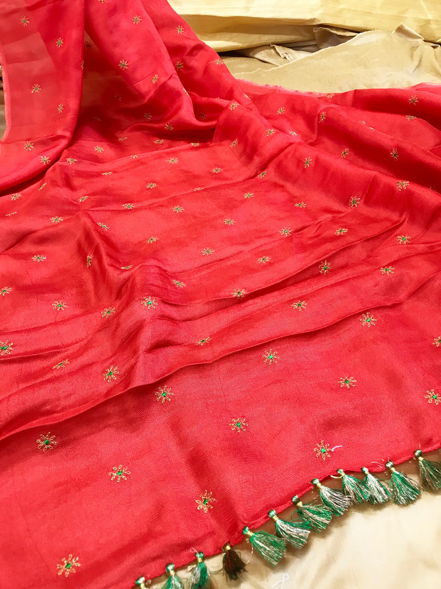 Red Flora Butti Saree