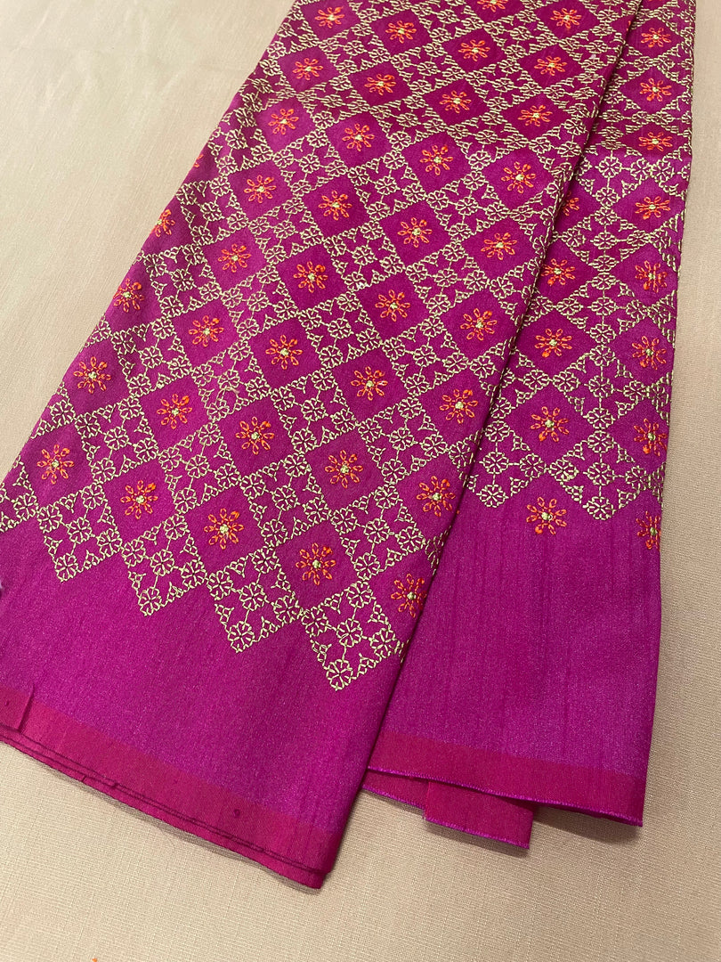 Royal blue chaya kasuti blouse side angle showing embroidery