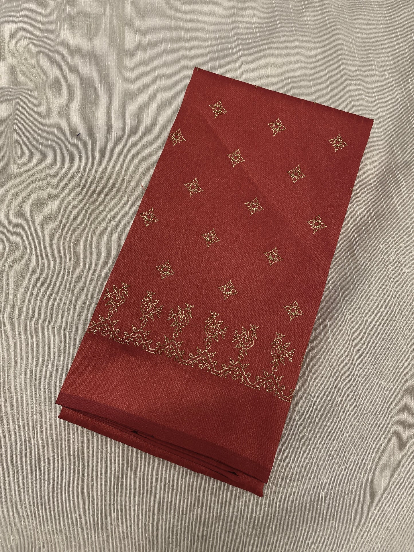 Reddish orange Peacock (gold Zari) Kasuti Blouse