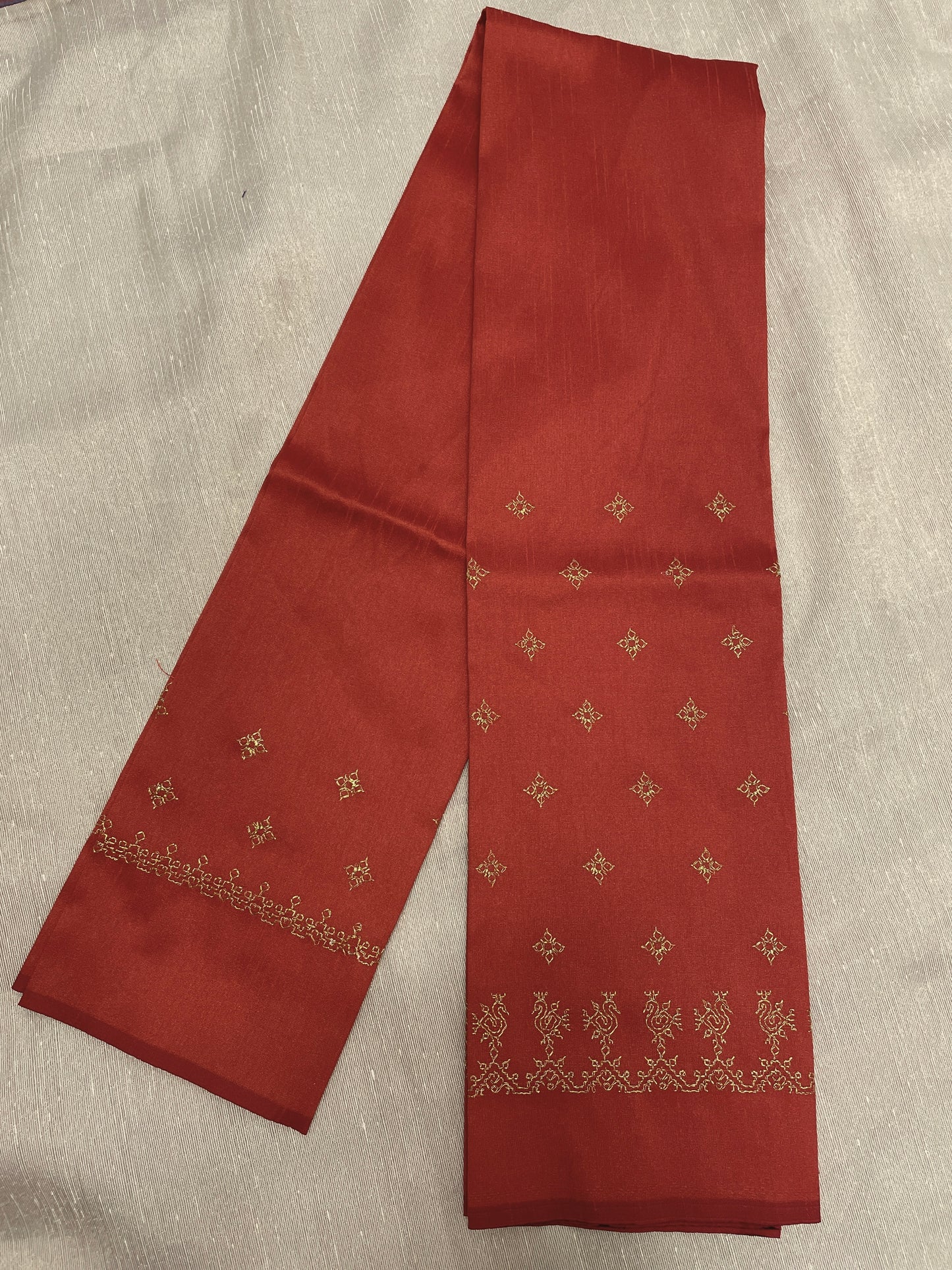 Reddish orange Peacock (gold Zari) Kasuti Blouse