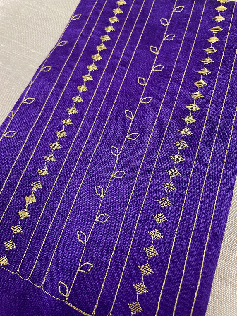 Deep purple kasuti blouse with gold zari stripe design