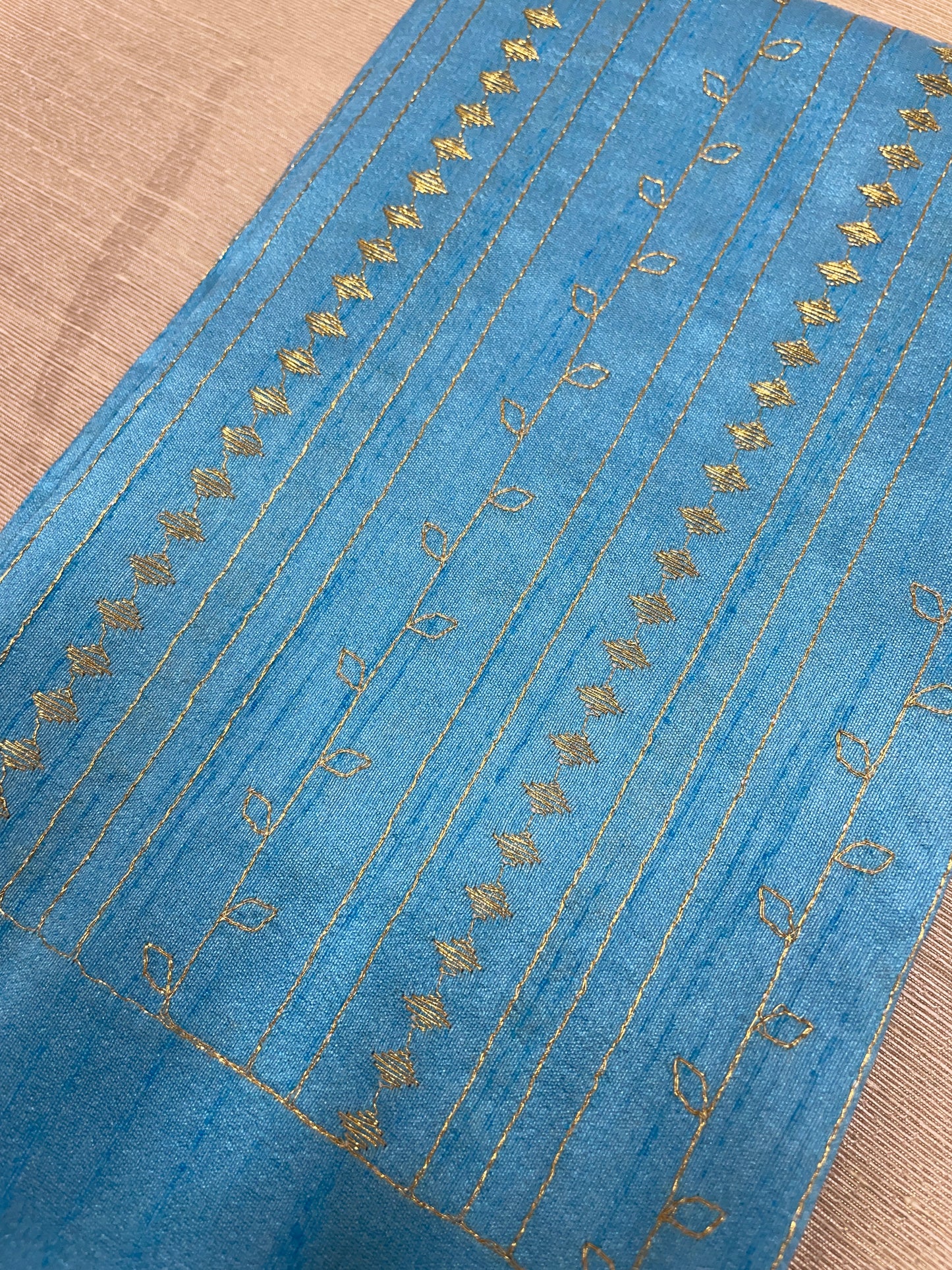 Sky Blue Kasuti (Gold zari)Stripes Blouse