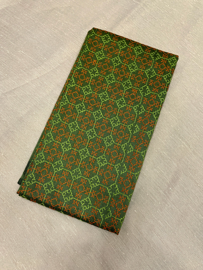 Embroidery detail on mehendi green kasuti blouse sleeve