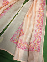 Load image into Gallery viewer, Peach classic stole featuring embroidered motifs close-up