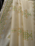 Load image into Gallery viewer, Pearl white classic kasuti saree showing embroidered border design