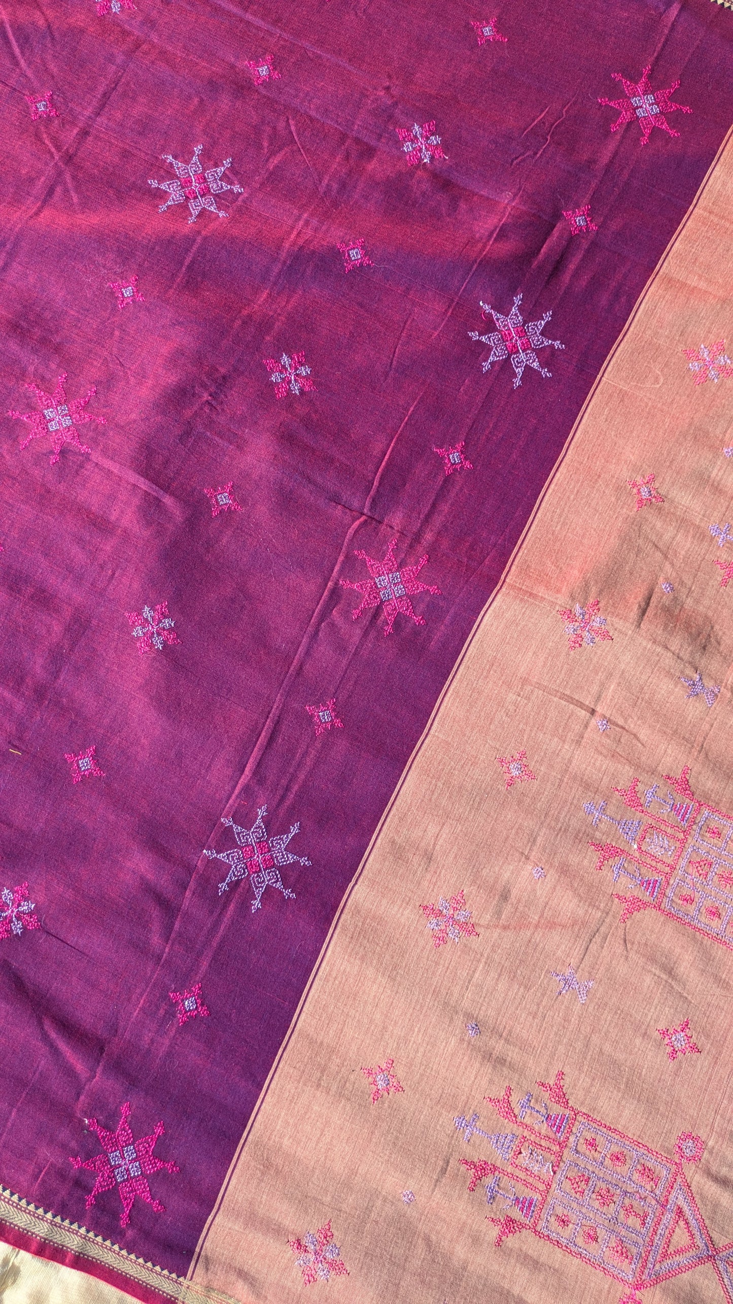 Magenta Kasuti Ter Handwoven Cotton Saree