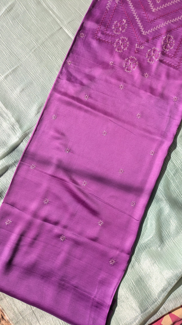 purple vani silk kurta material with fabric texture close-up