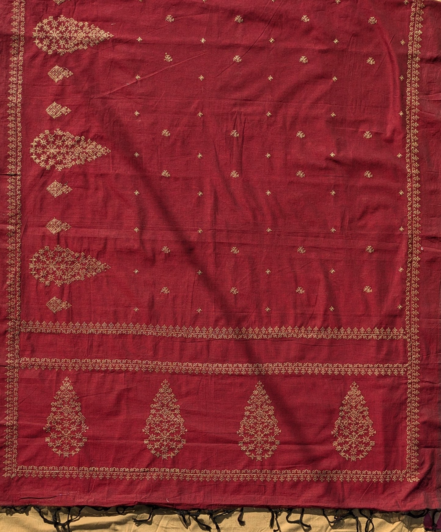 Maroon Petal Kasuti Handwoven Cotton Saree