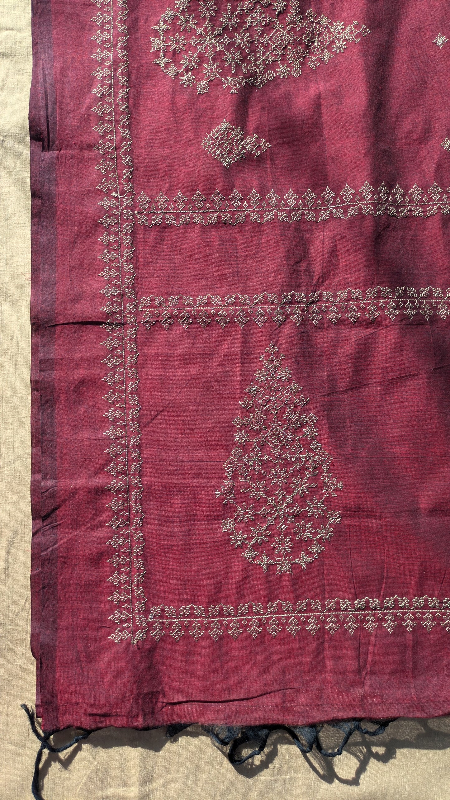 Maroon Petal Kasuti Handwoven Cotton Saree