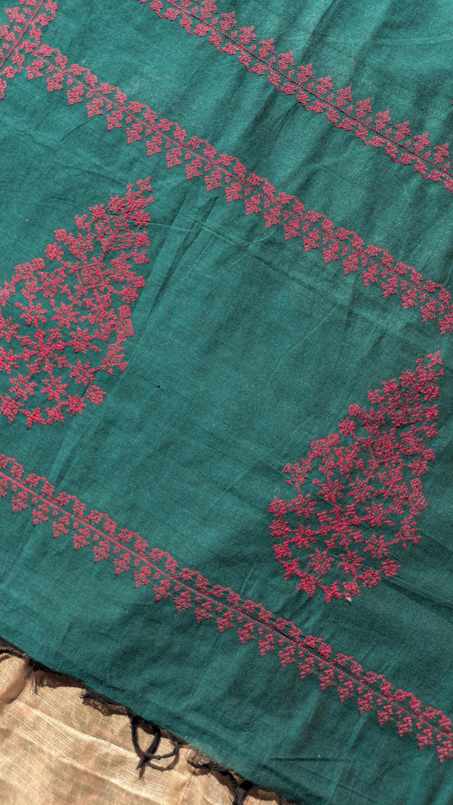 Seagreen Petal Kasuti Handwoven Cotton Saree