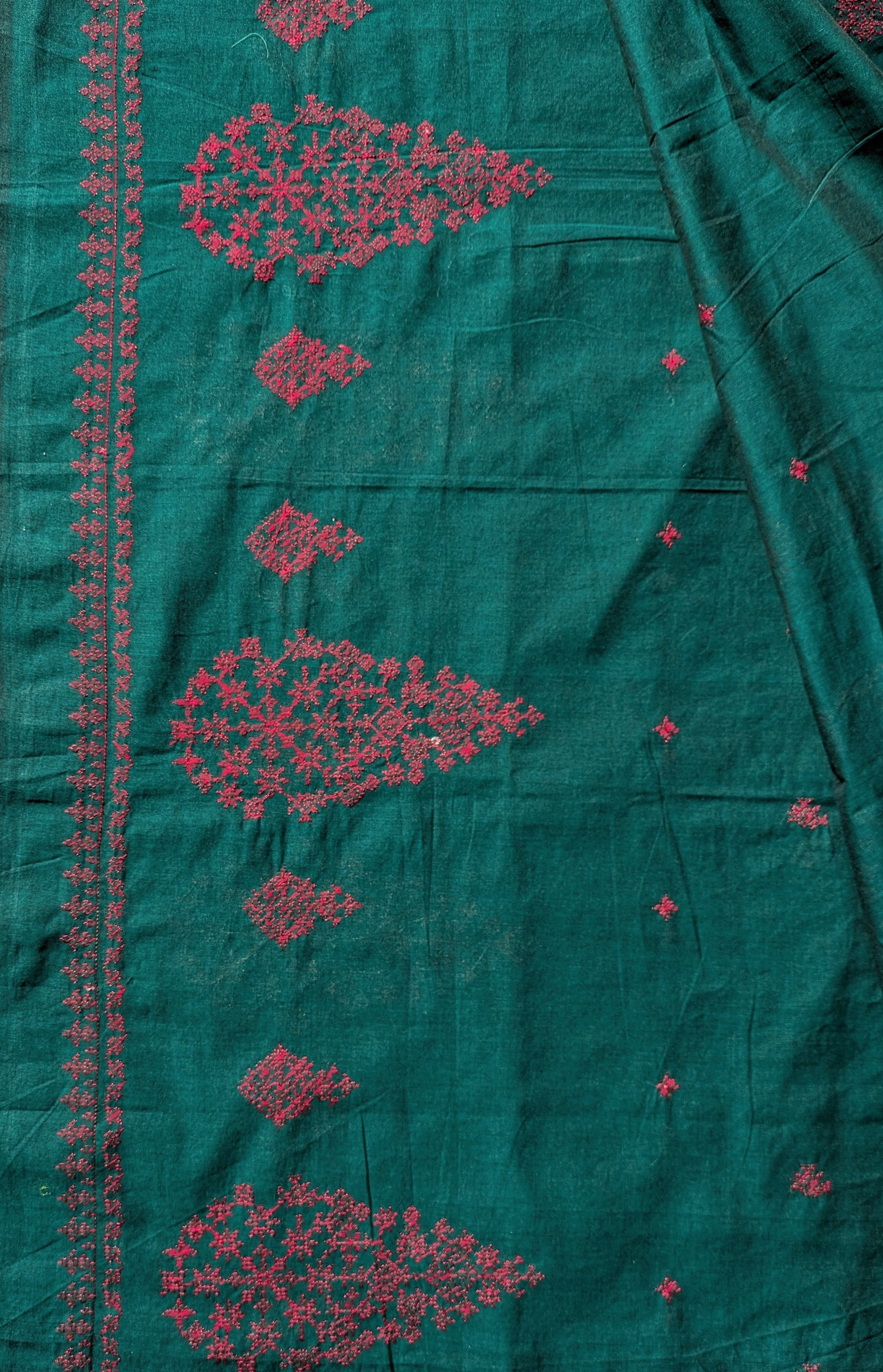Seagreen Petal Kasuti Handwoven Cotton Saree