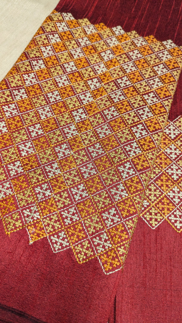 Maroon banjara work blouse with intricate embroidered banjara motifs