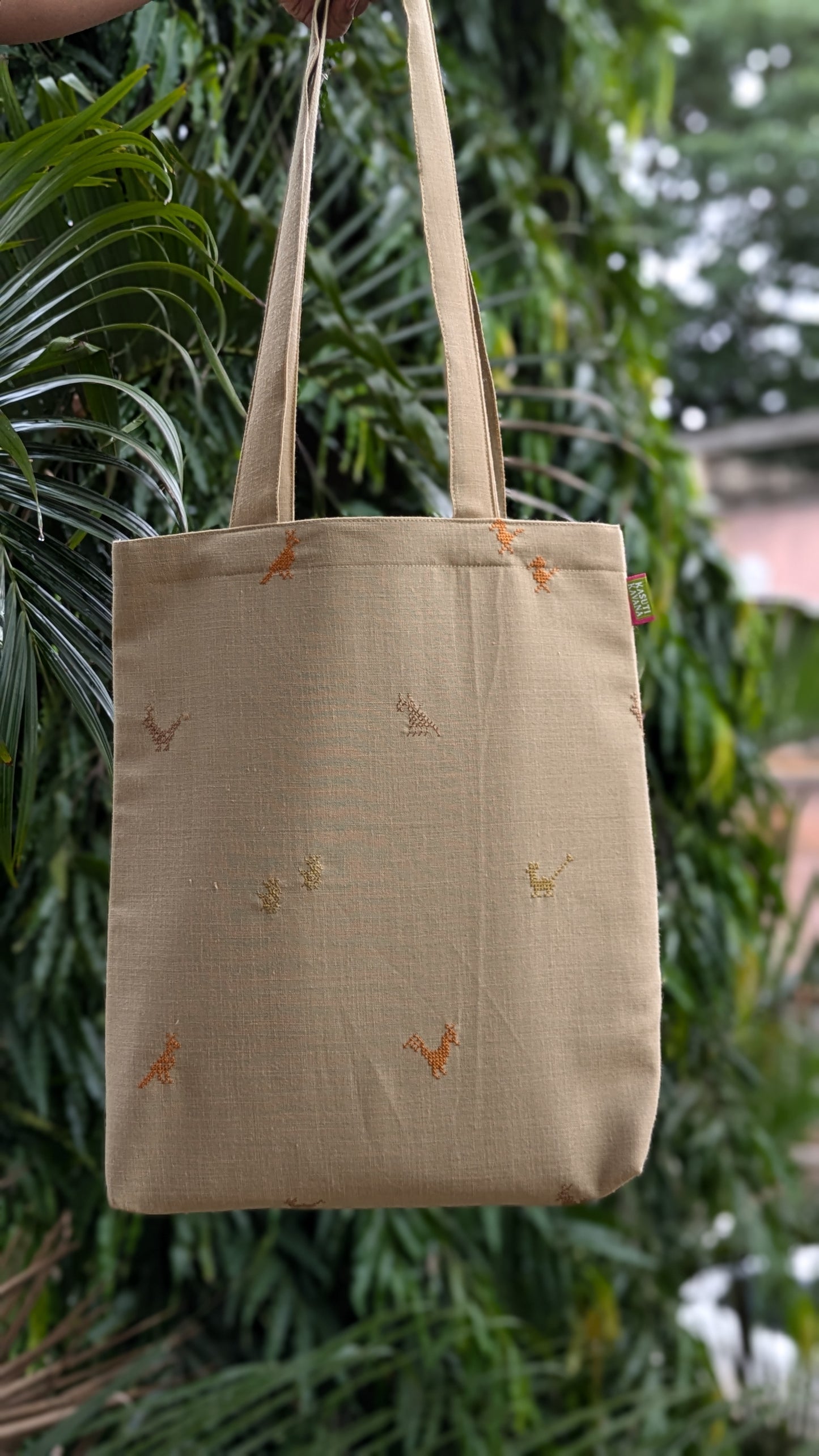 Beige Kasuti Farm animals Tote Bag