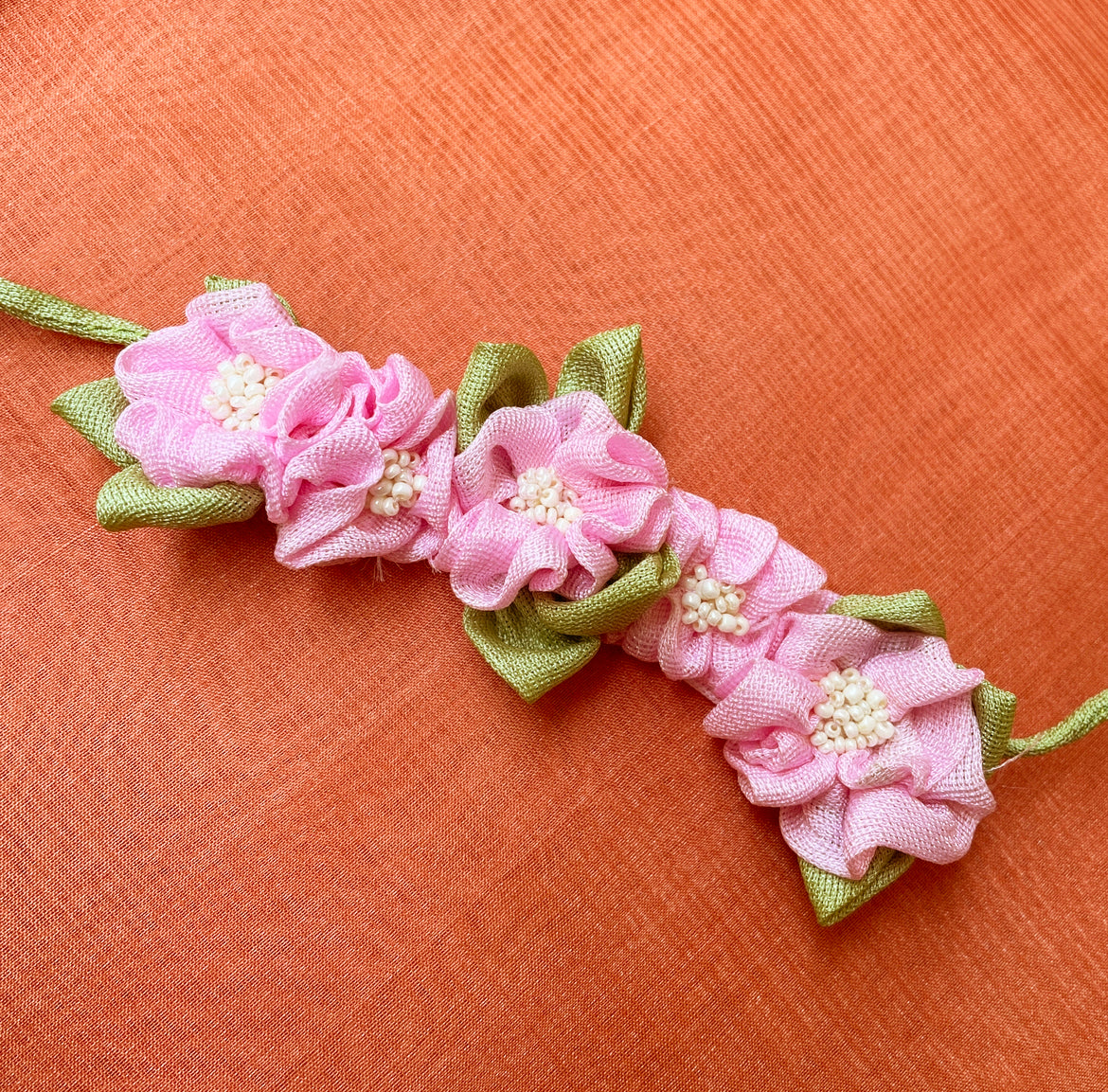 Baby Pink handcrafted fabric Gajra-Hairtie