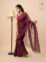 Load image into Gallery viewer, purple tissue sherbet kasuti saree with embroidery front angle