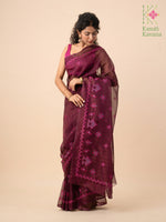Load image into Gallery viewer, purple kasuti sherbet saree with tissue embroidery close-up