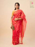 Load image into Gallery viewer, rani pink tissue sherbet kasuti saree with embroidery front angle