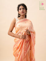 Load image into Gallery viewer, embroidered peach orange kasuti saree pallu detail