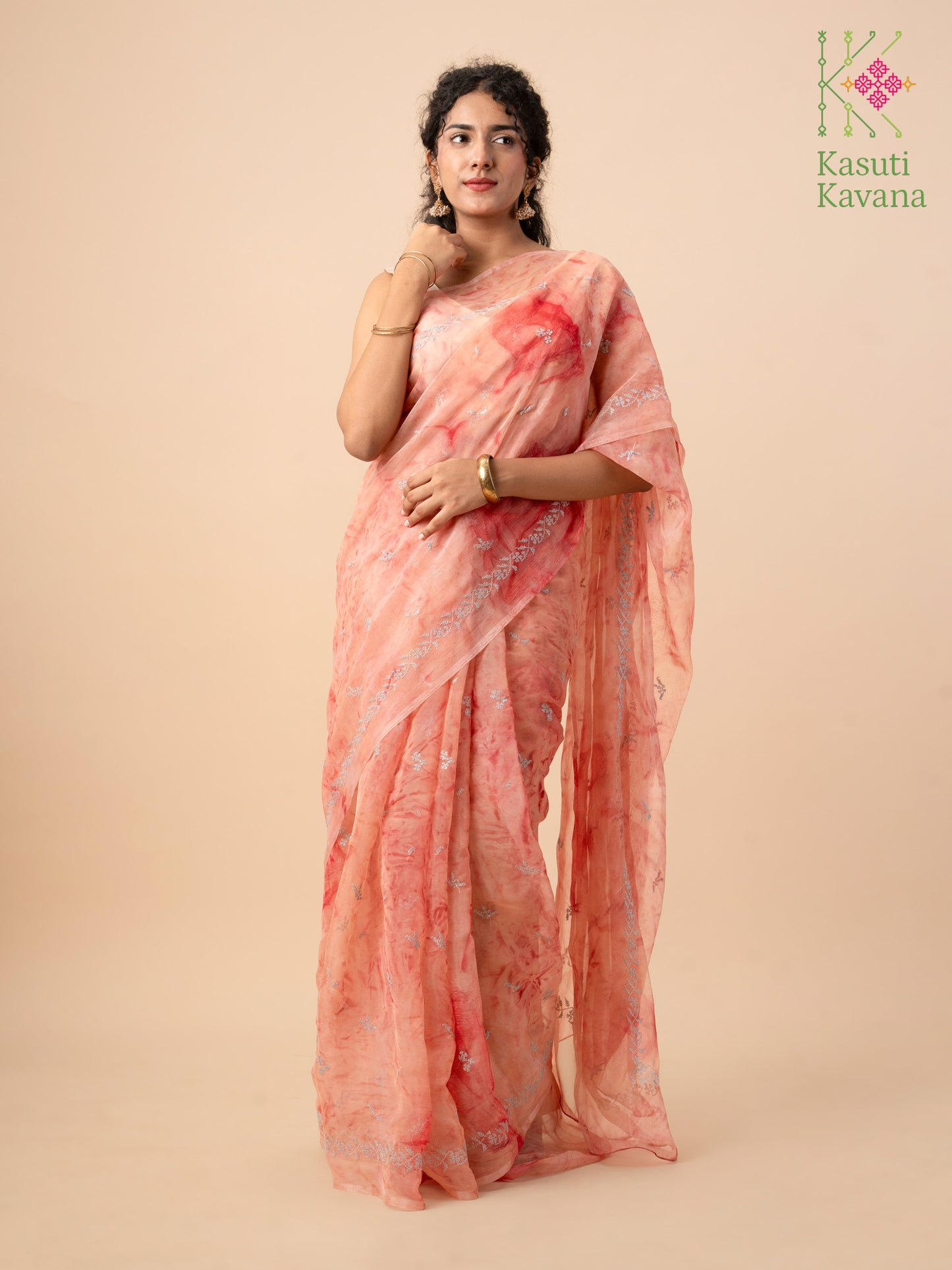 Jupiter Tie-dye Organza Periwinkle Kasuti Saree