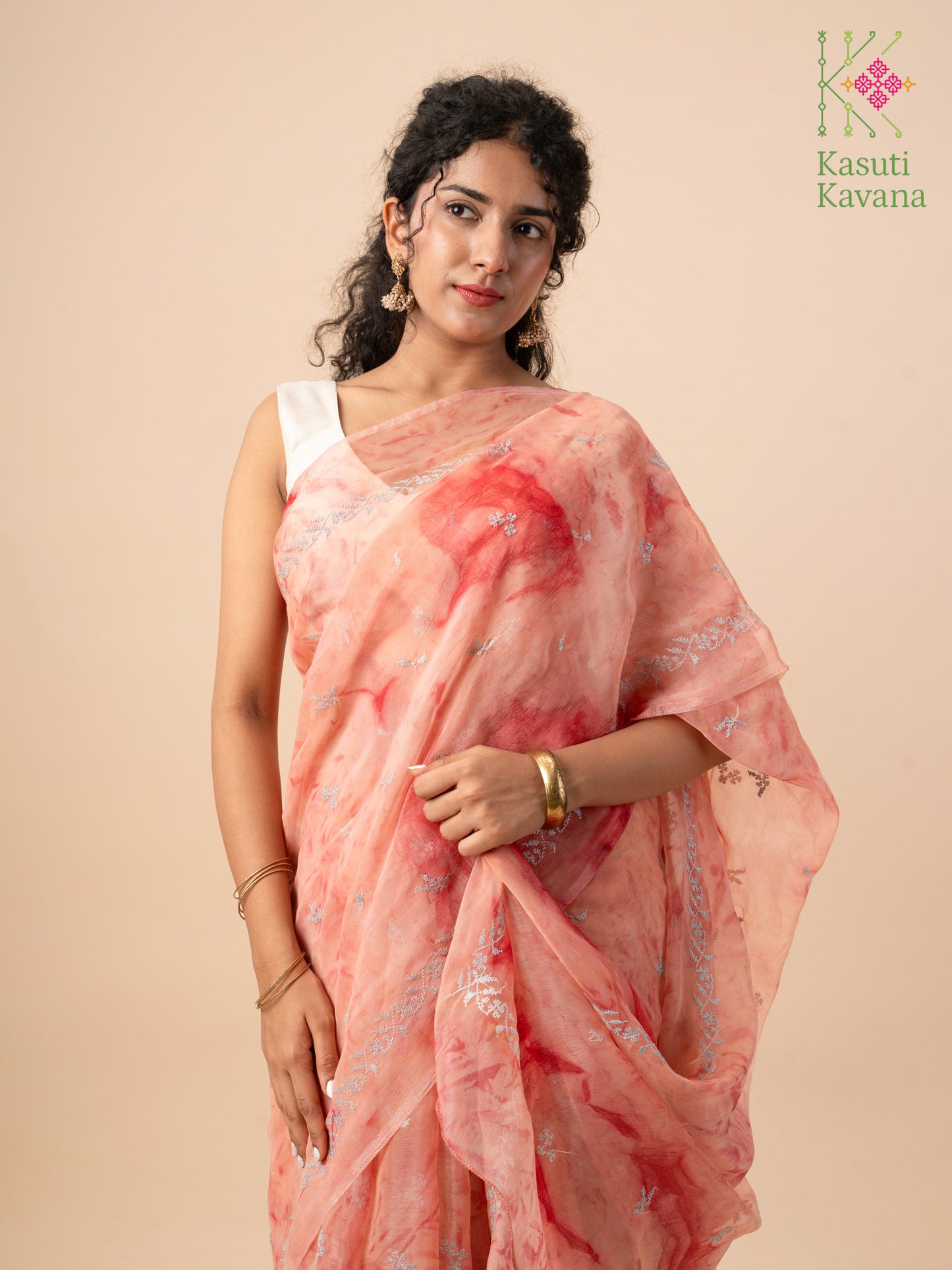 Jupiter Tie-dye Organza Periwinkle Kasuti Saree