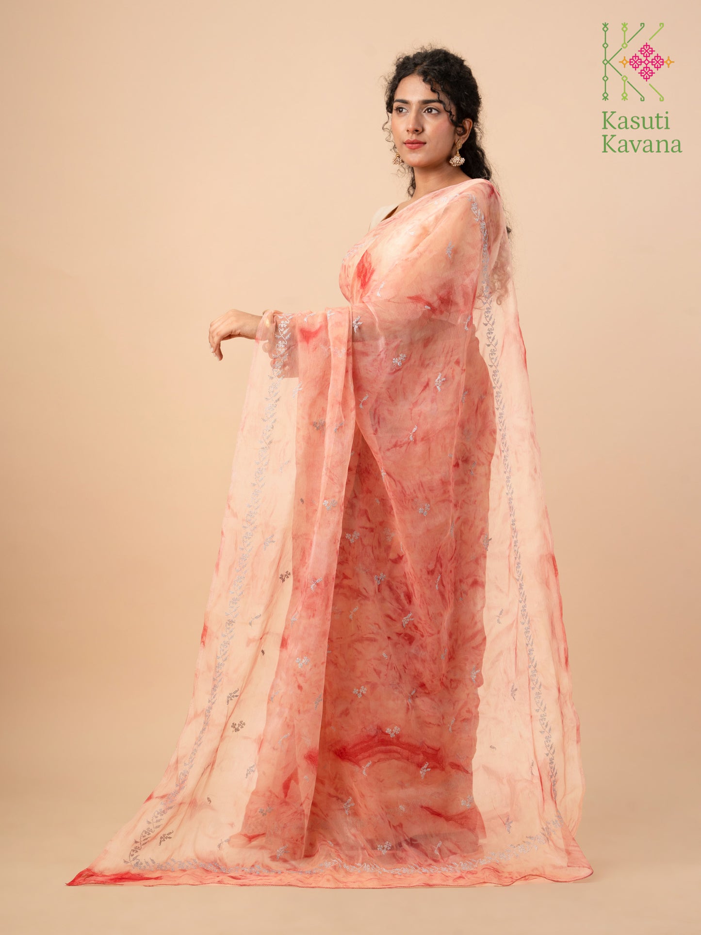 Jupiter Tie-dye Organza Periwinkle Kasuti Saree