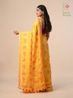 Load image into Gallery viewer, Full drape of mango yellow classic kasuti saree with designs