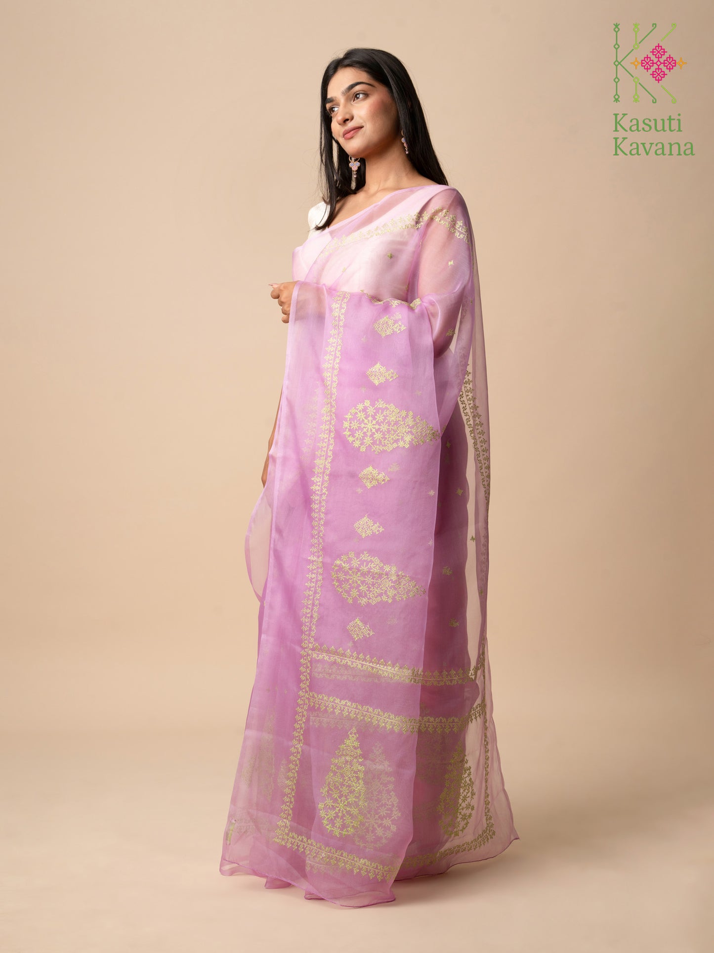 Lilac Petal Organza Kasuti Saree