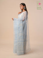Load image into Gallery viewer, Cornflower blue organza kasuti saree showcasing delicate petal embroidery