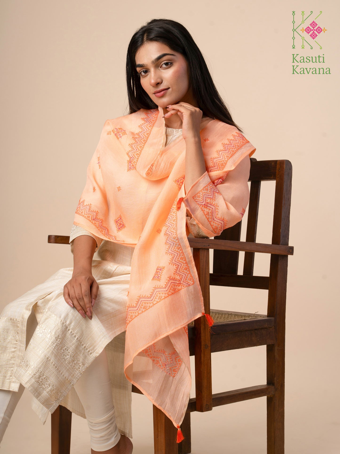Peach Classic Kasuti Stole
