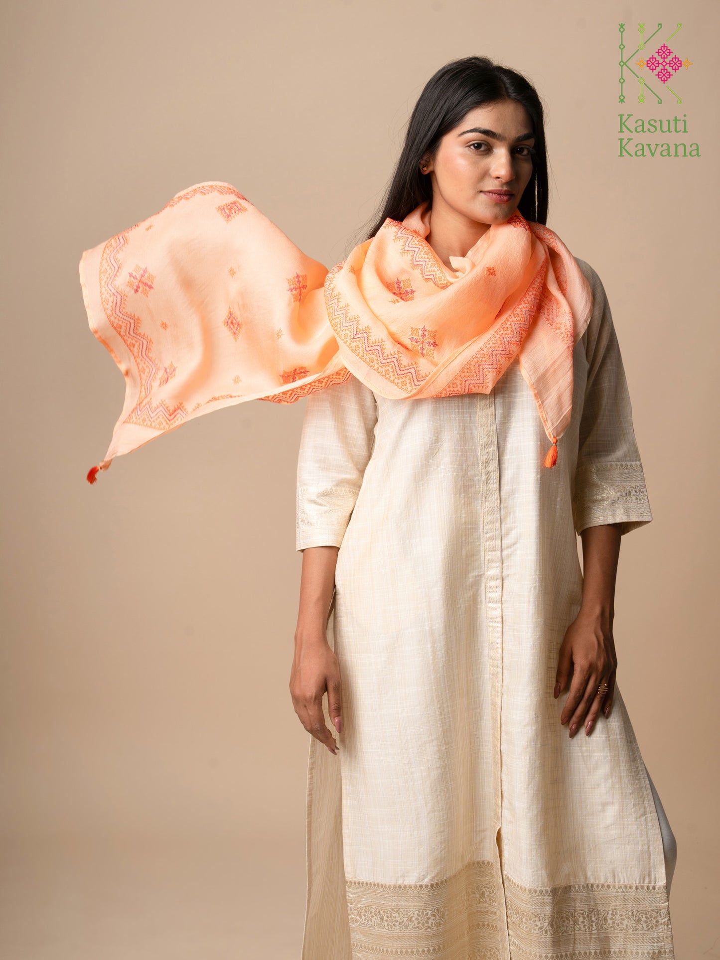 Peach Classic Kasuti Stole