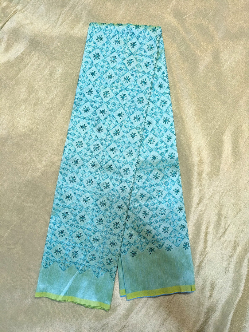 sleeve embroidery detail of sky blue chaya kasuti blouse