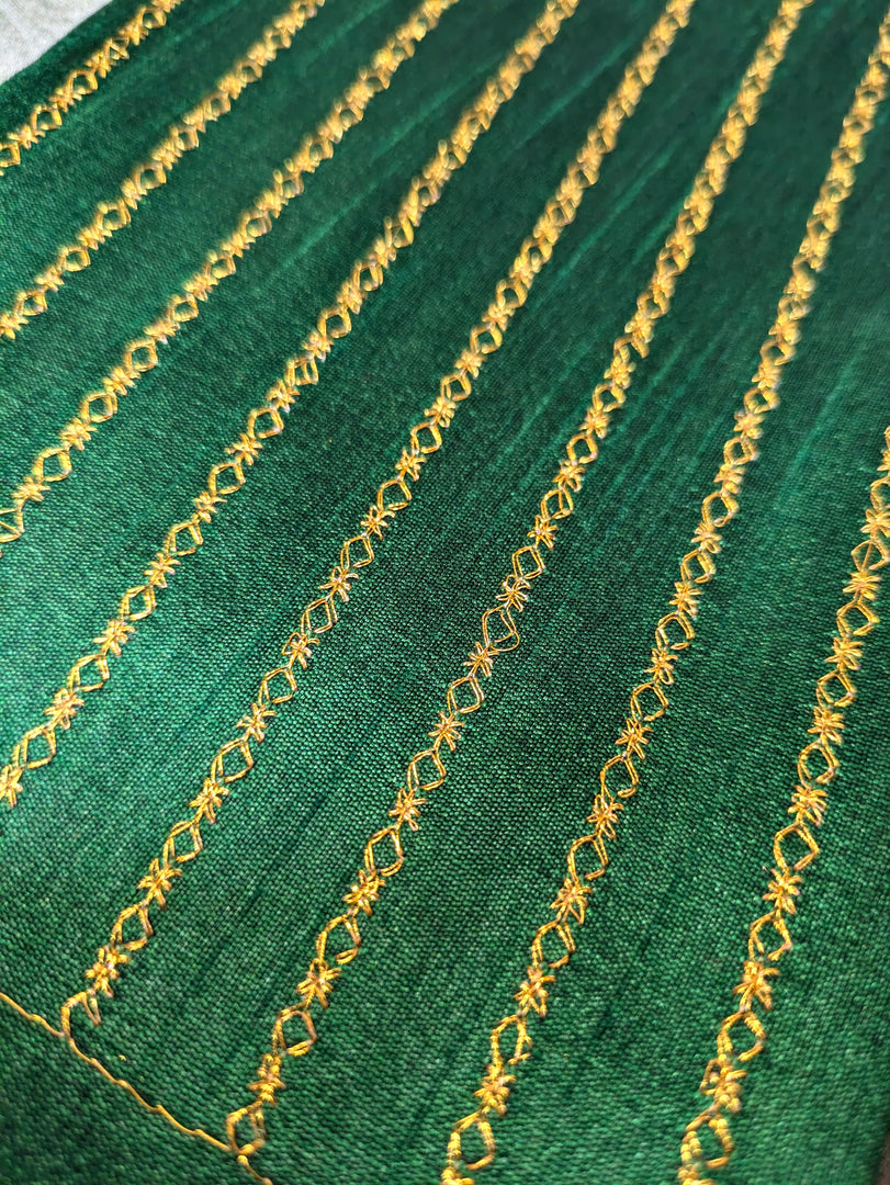 green kasuti blouse with samay embroidery motifs front neckline view