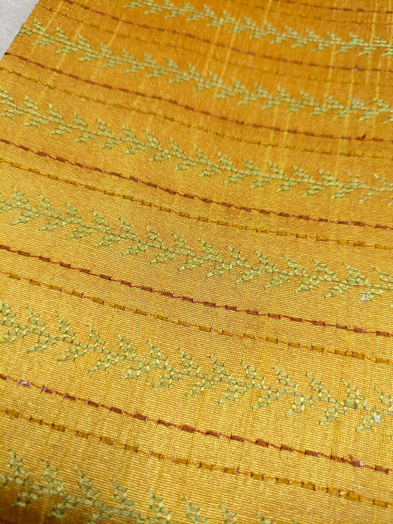 haldi kasuti blouse with village embroidery motifs front neckline view