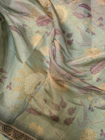 Load image into Gallery viewer, sage green sharvari kurta full set showing dupatta and pants combination