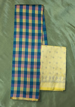 Load image into Gallery viewer, sky blue rekha gold checks saree combo with blouse piece included