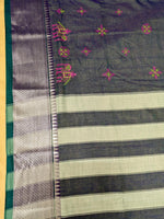 Load image into Gallery viewer, Blue neeli handwoven cotton saree showing detailed aane kasuti design