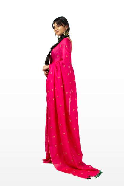 Pink Flora Butti Saree