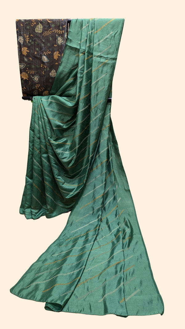 forest kala leheriya kasuti saree combo set front angle