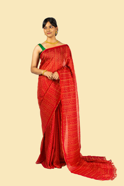 Red Kasuti Stripes Saree