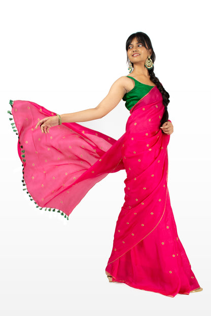 Pink Flora Butti Saree