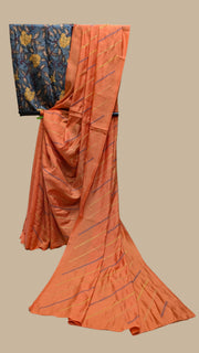 orange kala leheriya kasuti saree combo set front angle