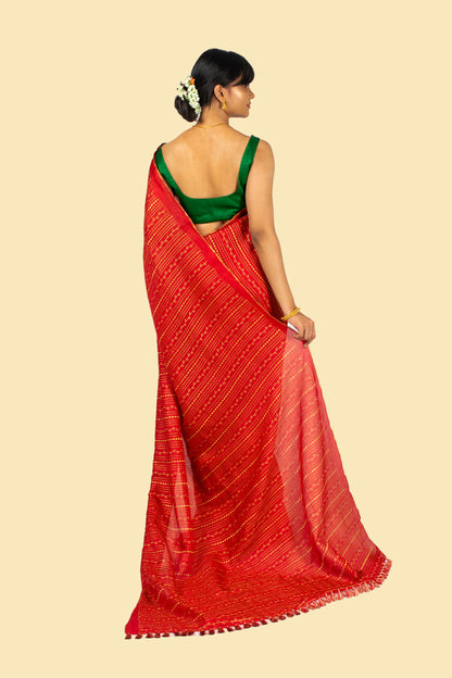 Red Kasuti Stripes Saree