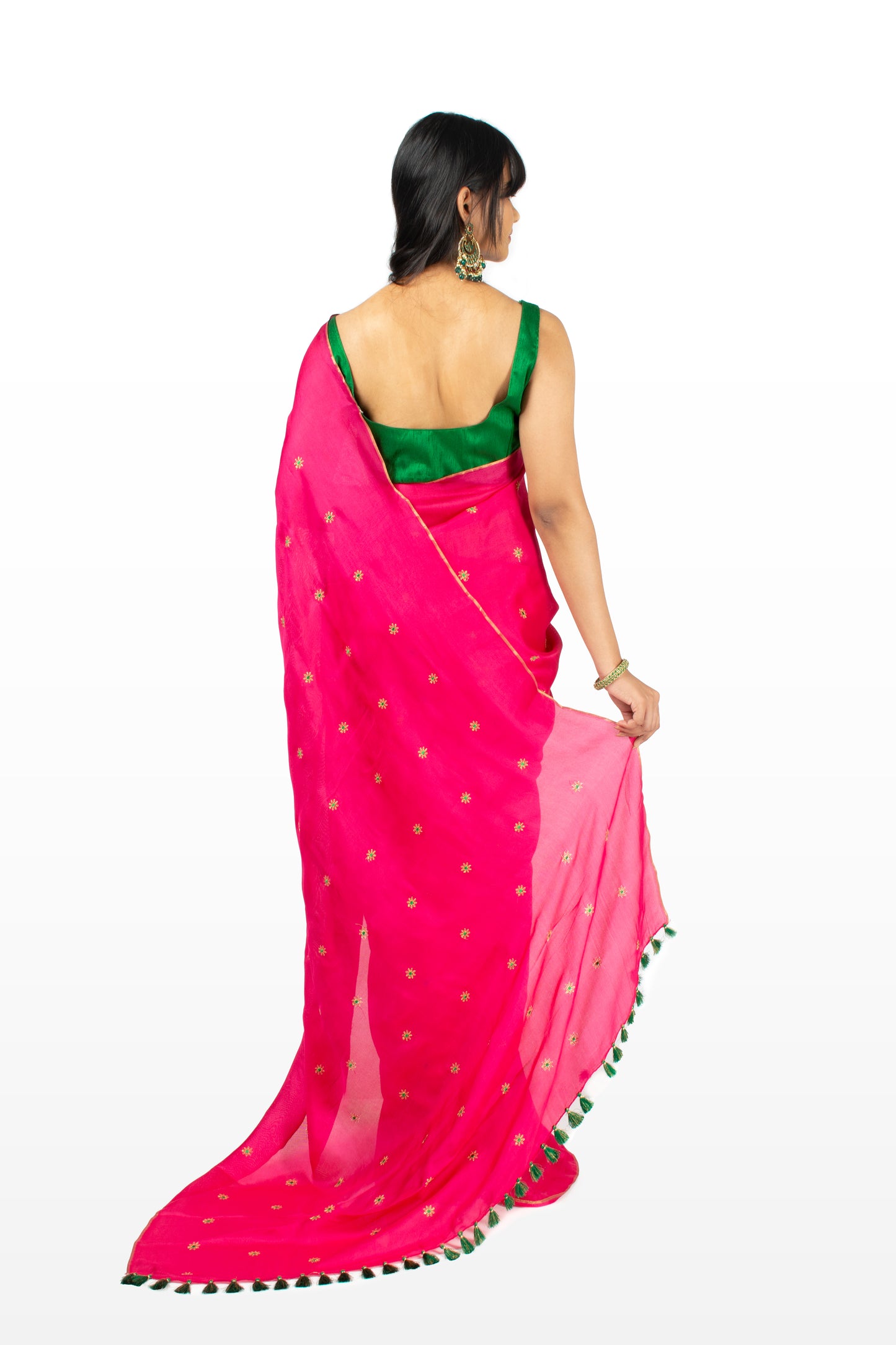 Pink Flora Butti Saree