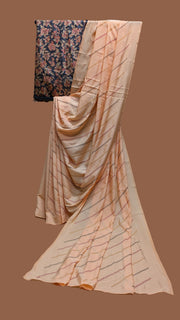 peach kala leheriya kasuti saree combo set front angle