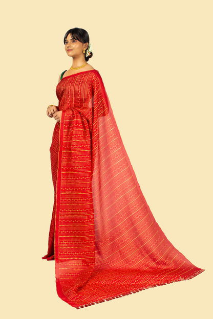 Red Kasuti Stripes Saree